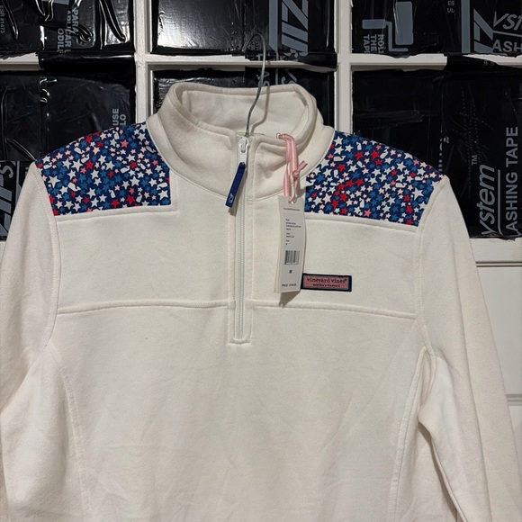 Vineyard Vines White Zip-Up Sweater with Blue and Pink Accents - Picture 2 of 7